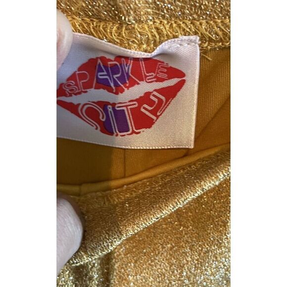 Sparkle City Wide Leg Pants Womens Large Gold Glittery Flares Stretch Festival - Picture 5 of 5